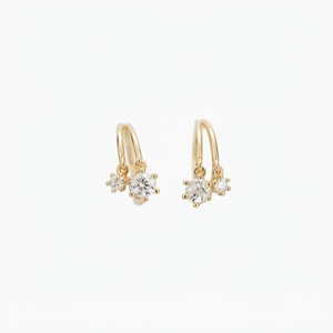 Pendientes de Aro de Oro Real de 14K con Diamantes Cultivados en Laboratorio, Color DEF, Claridad VVS2, Pendientes Huggie Pequeños con Colgante, Pendientes de Aro con Dijes - Product Image 3
