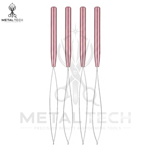 Professional Anodized Pink Hair Extension Loop <b>Needle</b> Tool Wire <b>Threader</b> Pulling Hook for Micro Ring Silicone Beads Application - Product Image 2
