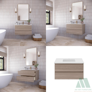 Meubles-lavabos muraux en bois modernes de qualité supérieure du Vietnam, 2 tiroirs sans poignée, design minimaliste, montage facile, direct usine - Product Image 5