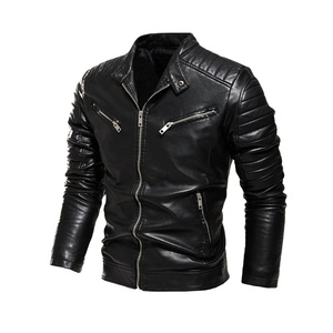 New Autumn Fashion <b>Men</b> <b>Leather</b> <b>Jacket</b> <b>Leather</b> Stand Collar Motorcycle <b>Leather</b> <b>Jacket</b> for <b>Men</b> Zipper - Product Image 2
