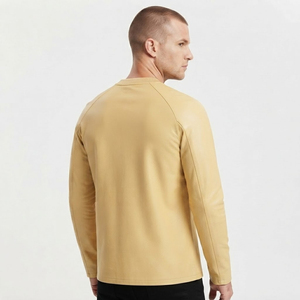 Long Sleeve T-Shirt Quarter Zip Casual Slim Fit Crew Neck Leather Top Chest Pocket Soft Premium Leather Fashion Wear Custom <b>Logo</b> - Product Image 2