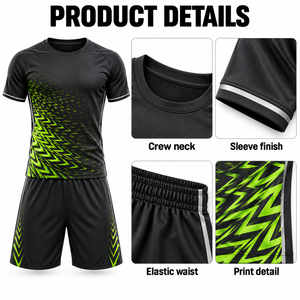 Ensemble maillot et short de football unisexe à motifs éclair, col rond, séchage rapide, écologique, 100 % polyester, kit de football personnalisé OEM pour équipe - Product Image 6