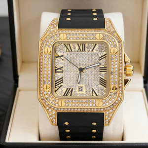Relojes de Diamantes para Hombre, Reloj de Pulsera de Cuarzo Dorado con Correa de Goma Casual, Cuadrado, con Números Romanos, Moda Masculina, Gran Venta 2026 - Product Image 3