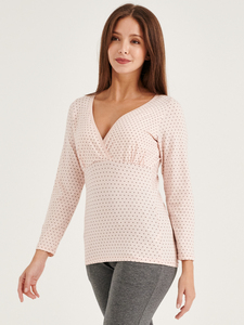 Bmama – haut de pyjama de maternité à pois roses, chemise de nuit à manches longues pour allaitement, vêtements de nuit post-partum, vente en gros - Product Image 5