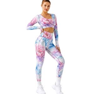 Pastel <b>Tie</b> <b>Dye</b> Long Sleeve Women Yoga <b>Sets</b> High Quality Nylon Spandex Anti-Bacterial Soft Touch Stretch Gymwear Women Yoga <b>Sets</b> - Product Image 1