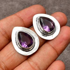 Ensemble de bijoux de luxe en argent sterling 925, collier et boucles d'oreilles en améthyste naturelle taille goutte d'eau pour femme, bijoux de mariage - Product Image 3