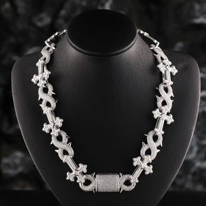 <b>Mens</b> Moissanite 925 Silver <b>Cross</b> Link <b>Necklace</b> Iced Out Fleur De Lis Pendant Links Spiked Cuban Chain Luxury Statement Jewellery - Product Image 1