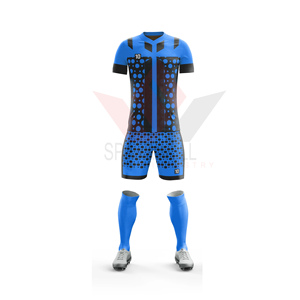Conjunto de Uniforme de Fútbol para Hombre, Azul con Patrón de Puntos Negros, Manga Corta, Cuello Redondo, Transpirable, Ajuste Atlético, para Todas las Temporadas, Impresión Sublimada - Product Image 6