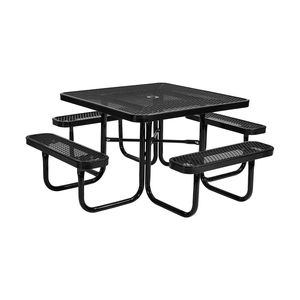 Table de pique-nique robuste en acier revêtu avec trou pour parasol, ensemble de mobilier de jardin résistant aux intempéries pour l'extérieur, 45,7 pouces, idéal pour les parcs - Product Image 3