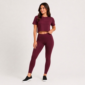 Private Label Women's Athletic <b>Crop</b> <b>Top</b> Leggings Set OEM Custom Sportswear Apparel Manufacturer Supplier Breathable Spandex - Product Image 1