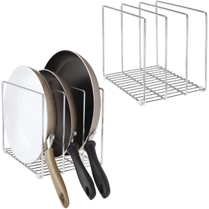 Ensemble de 2 supports de rangement pour ustensiles de cuisine en fil d'acier de qualité supérieure, solution gain de place pour armoires de cuisine et garde-manger, pour poêles à frire - Product Image 1