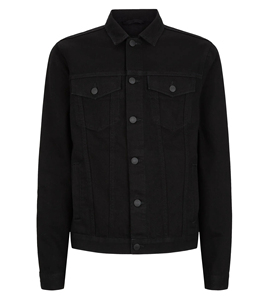 Chaqueta de Mezclilla Negra para Hombre, Corte Regular, Cierre de Botones, Color Sólido, Estilo Casual para Otoño, Tejido de Algodón, Detalle de Costuras - Product Image 1