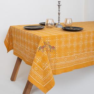 Mantel rectangular de algodón con estampado Dabu hecho a mano para mesa de comedor, mantel floral rectangular para fiestas navideñas - Product Image 2