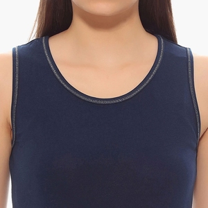 Index <b>Women's</b> <b>Navy</b> Blue O-Neck Tank <b>Top</b> Breathable Knitted Polyester Casual Summer Wear - Product Image 6
