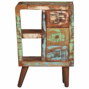 Buffet compact en bois massif recyclé avec finition multicolore et accents métalliques - Product Image 3