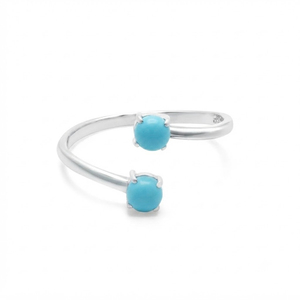 Rhaya Jewels Women Classic Bohemia Style Rhodium Plated 925 Sterling Silver Dual Cut <b>Turquoise</b> Adjustable Prong Setting <b>Ring</b> - Product Image 2