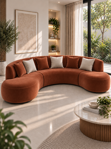 Sofá Esmeralda Moderno Minimalista Sudut Luna Terracota, Conjunto de Sofá con Estructura de Madera Curvada, Tela Premium Ecológica para Sala de Estar/Apartamento - Product Image 2