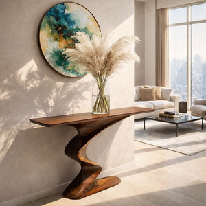 Handcrafted Wood console <b>table</b> modern constructional solid wood hallway <b>table</b> mid century <b>rustic</b> funiture decoration - Product Image 2