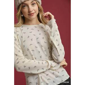 เสื้อถักพิมพ์ลายโบว์น้ำหนักเบาสำหรับผู้หญิงอุมเก้ไซส์ S - Product Image 3