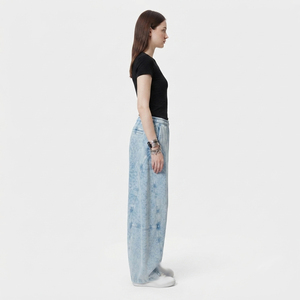 Pantalon large taille haute pour femme en molleton 100% coton, coupe décontractée, longueur intégrale, avec cordon de serrage à la taille, style hiver, type jogging - Product Image 3