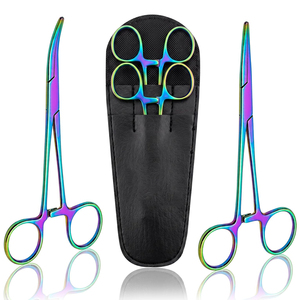 Ensemble de pinces de pêche en titane arc-en-ciel avec étui en cuir, pinces hémostatiques à mâchoires courbées et droites, extracteur d'hameçons profonds, équipement de pêche - Product Image 1