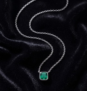 925 Sterling Silver <b>Emerald</b> Cut Green Lab Grown Diamond Pendant <b>Necklace</b> for Women - Product Image 6