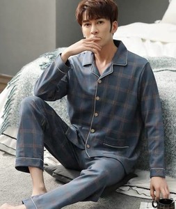 <b>Men's</b> Winter Solid Soft Sleepwear Cotton Turn-down Collar Long Sleeve Pajamas Plus Size Room <b>Lounge</b> Wear - Product Image 5