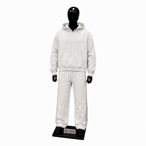 Men's <b>White</b> Hooded Tracksuit Full Zipper Solid Color Casual <b>Sweatshirt</b> And Pants Set Regular Fit Midweight Cotton Autumn Wear - Product Image 1