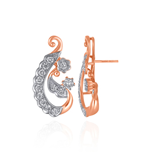 Boucles d'oreilles en or rose 14 carats avec diamants pour femme, clous floraux romantiques, taille brillant rond, diamants blancs de couleur H cultivés en laboratoire, bijoux de mariage - Product Image 3