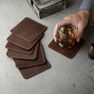 Genuine Leather Coasters Sophisticated Business Gift Square Drink <b>Pads</b> Anti <b>Scratch</b> Office Table Coaster LC-0017 - Product Image 6