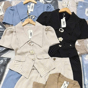 Ensemble deux pièces d'été décontracté pour femme, en coton uni, élégant, lavable, confortable, sans col, long et tendance - Product Image 1