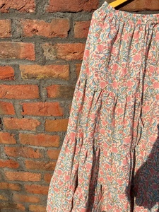 Indian Hand Block Printed White Cotton Long Skirt Dress for Women Casual Style with Elastic Waistband Breathable Long Skirt - Product Image 4