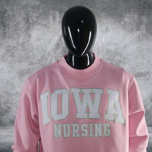 Iowa Nursing Pink Quality Custom Crewneck <b>Mock</b> <b>Neck</b> Sweatshirt Vintage Chenille Applique Embroidery Letter Heavyweight Unisex - Product Image 2