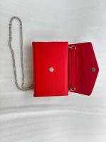 Tas Clutch Wanita Kulit Asli Merah Tahan Air Berkualitas Tinggi dengan Penutup Kancing, Tali Rantai Panjang, Dompet Fashion Buatan Tangan