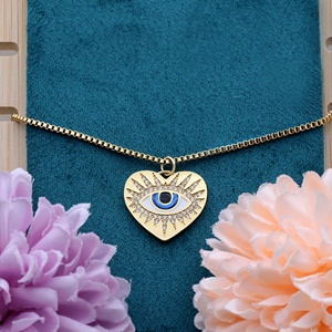 Collier Pendentif Cœur Œil Turc en Argent Sterling Massif 925 Plaqué Or 18K avec Émail Bleu et Zircon Cubique, Chaîne Maille Forçat, Bijoux Fins pour Femme, Vente en Gros - Product Image 5