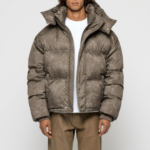 <b>Men</b> Hooded Puffer <b>Jacket</b> Winter Down Filled Zipper Closure Casual Thick Insulated Coat Solid Color Polyester Outerwear - Product Image 6