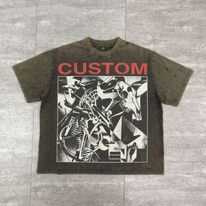 Fabricantes de Ropa Personalizada, Camiseta 100% Algodón con Estampado DTG, Camiseta Extra Grande de Corte Cuadrado, Camiseta Vintage con Lavado Ácido para Hombre - Product Image 2