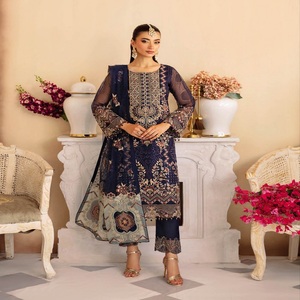 Lujo tradicional 3 piezas colección de bodas bordado pesado Ramsha volumen Minhal-12 Organza Salwar Kameez desgaste de fiesta indio - Product Image 3