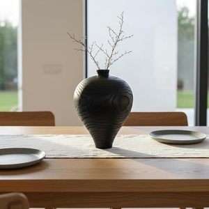 Carbonized Wood Grain Tabletop <b>Vase</b> Wabi-Sabi Style Retro Japandi Rustic Decorative Flower Vessel for Home Dining Room - Product Image 1