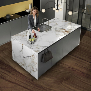 Dalles de porcelaine sinterisée de luxe, format jumbo, 1600x3200mm, 12mm, Arbaescato Gold, pour îlots de cuisine - Product Image 6