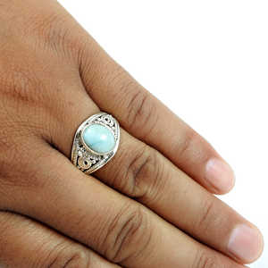 แหวนพลอยลาริมาร์เงินแท้ 925 ขายส่งจำนวนมาก เครื่องประดับดีไซน์โบฮีเมียนล่าสุดสำหรับผู้หญิง - Product Image 3