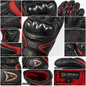 Wholesale Racing Gloves Full Finger Leather Red Black Adjustable Wrist <b>Strap</b> Hook And Loop Closure Outdoor Riding Biker Gloves - Product Image 6