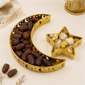 <b>Gold</b> Metal Ramadan <b>Serving</b> <b>Tray</b> Set Hollow Out Crescent Moon Star Shaped Eid Mubarak Food Dessert Platter Muslim Party Table - Product Image 6