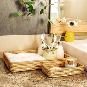 Haute qualité écologique Style bohème peint à la main Rectangle rotin plateau de service décor vaisselle tailles personnalisées HNH artisanat - Product Image 3