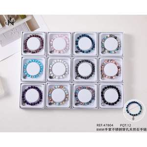 Set di Gioielli alla Moda: Bracciale con Ciondolo in Acciaio Inossidabile da 8mm e Pietra Naturale - Product Image 1