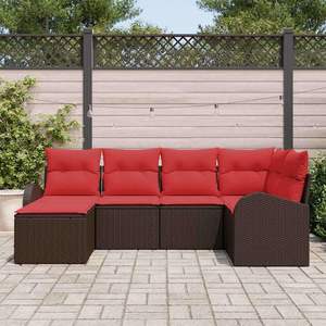 6 Piece Brown Synthetic Poly Rattan Garden <b>Sofa</b> <b>Set</b> With Cushions Outdoor Furniture Contemporary Style - Product Image 3