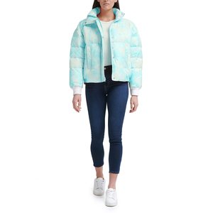 Women's Tie Dye <b>Quilted</b> Jacket Short Winter Full Sleeve Stand Collar Polyester <b>Wadding</b> Zipper Closure - Product Image 1