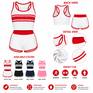 Conjunto Deportivo de 2 Piezas a Rayas Rojas y Blancas de la Hermandad HMR, Top Corto sin Mangas y Pantalones Cortos Deportivos de Punto para Primavera - Product Image 6