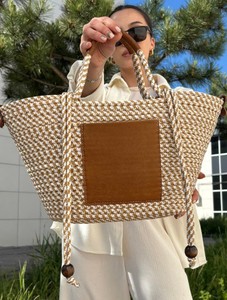Straw <b>Beach</b> <b>Bag</b>, Woven Cotton Rope with Leather <b>Bag</b>, Straw <b>Bag</b> <b>Large</b>, Straw <b>Bag</b> <b>Beach</b>, Shopping Basket, Cotton Rope <b>Bag</b>, Summer - Product Image 3