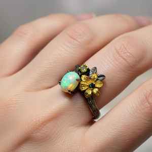 Flower Branch Fire Opal <b>Ring</b> <b>Crafted</b> Radiant Nature Elegance Fiery Color Beauty Timeless Statement Appeal Design Art IGI Wedding - Product Image 2